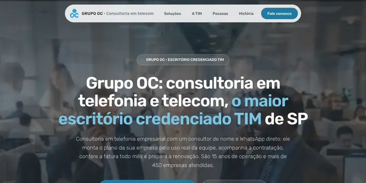 Página inicial do site Grupo OC