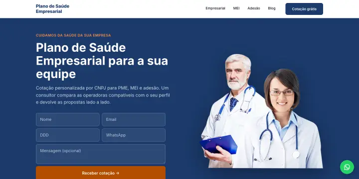 Página inicial do site Lead Plano de Saúde