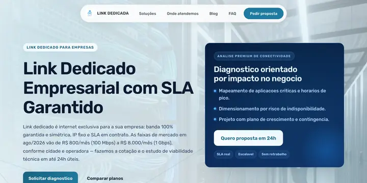 Página inicial do site Link Dedicada