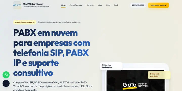 Página inicial do site Meu PABX em Nuvem