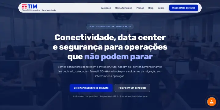 Página inicial do site Plano TIM Corporativo