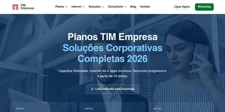 Página inicial do site Plano TIM Empresa