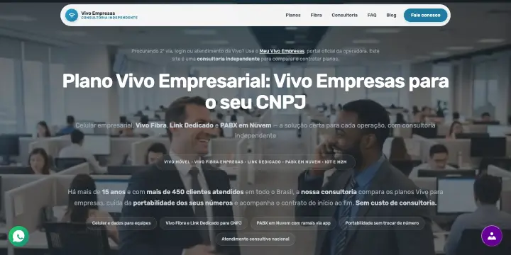 Página inicial do site Plano Vivo Empresarial