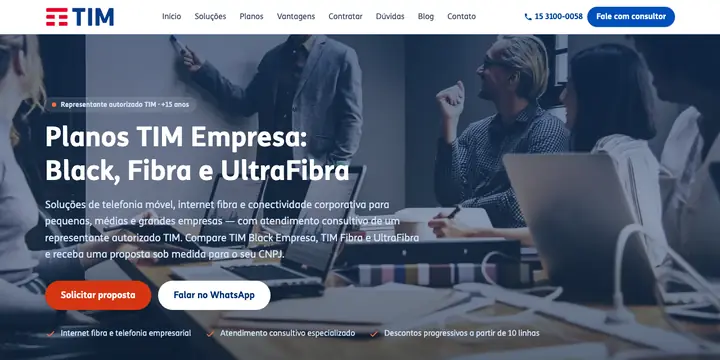 Página inicial do site TIM Corporativo